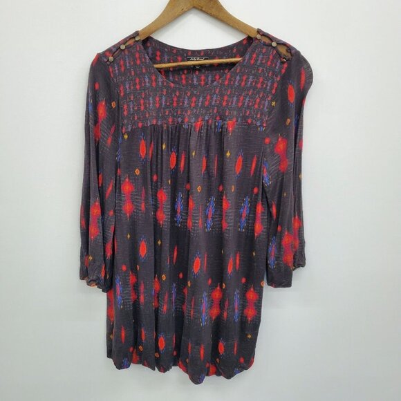 Lucky Brand Womens Aztec Print Tunic Top Blouse Plus Size 1X 3/4 Sleeve Black - Picture 3 of 14
